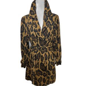 I.N.C. International Concepts Leopard Print Faux Leather Trench Coat Womens